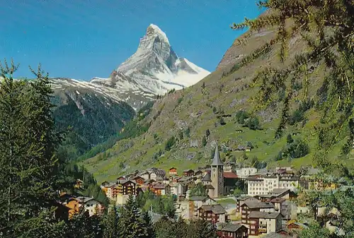 2702 - Schweiz - Wallis , Zermatt mit Matterhorn  - gelaufen 1972