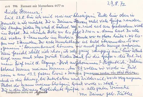 2702 - Schweiz - Wallis , Zermatt mit Matterhorn  - gelaufen 1972