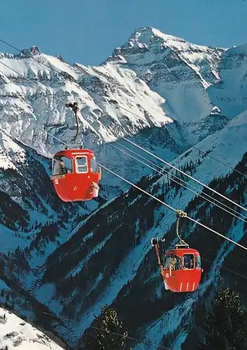 2707 - Schweiz - Glarus , Braunwald , Dondelbahn Grotzenbüel mit Hausstock , Seilbahn , Winter - gelaufen 1978