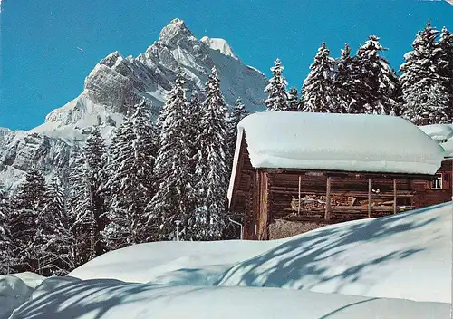 2723 - Schweiz - Glarus , Braunwald , Blick gegen Ortstock , Winter - gelaufen 1975