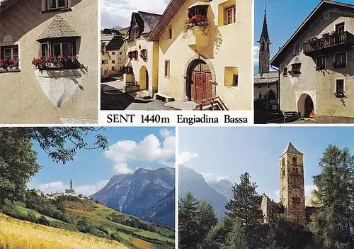 2735 - Schweiz - Graubünden , Sent mit Piz Lad , Engiadina Bassa , Mehrbildkarte - gelaufen 1988