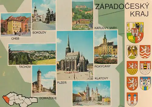 2753 - Tschechoslowakei - Zapadocesky Kraj , Cheb , Sokolov , Tachov , Plzen , Klatovy , Mehrbildkarte - nicht gelaufen