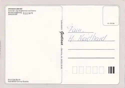 2757 - Tschechien - Krkonose , Kokonin , Pension Hruby , Rokytnice nad Jizerou - nicht gelaufen