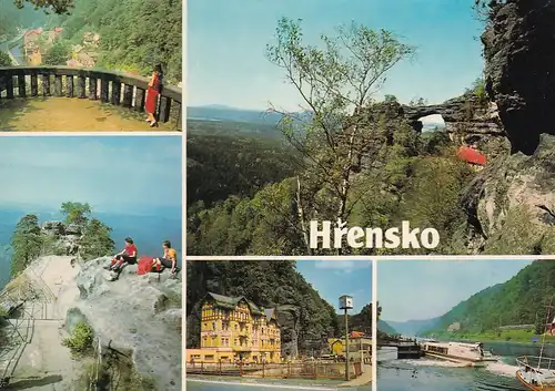 2785 - Tschechoslowakei - Czech , Hrensko , Pohled na obec , Hotel Labe , Mehrbildkarte - gelaufen