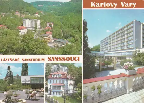 2809 - Tschechoslowakei - Karlovy Vary , Karlsbad , Lazenske Sanatorium Sanssouci , Lazensky dum Mercedes - gelaufen 1988