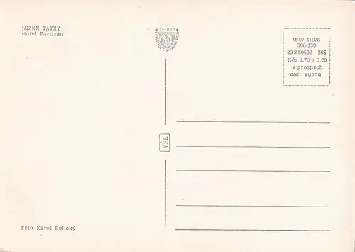 2815 - Tschechoslowakei - Slowakei , Nizke Tatry , Hotel Partizan - nicht gelaufen