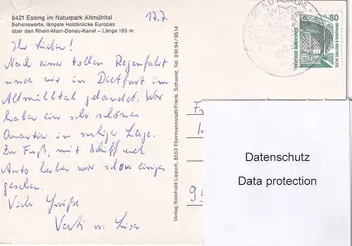 2833 - Deutschland - Essing im Naturpark Altmühltal , Holzbrücke , Brücke - gelaufen 1995