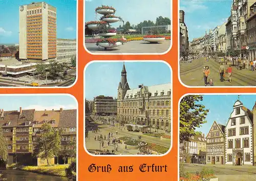 2837 - Deutschland - Erfurt , Interhotel Kosmos , Anger , Krämerbrücke , hohe Lilie - gelaufen 1987