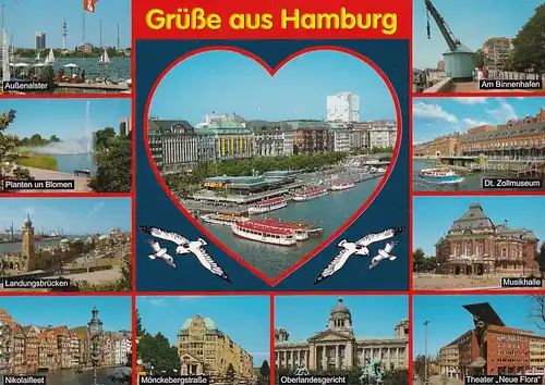 2879 - Deutschland - Hamburg , Außenalster , Planten un Blomen , Nikolaifleet , Mehrbildkarte - nicht gelaufen