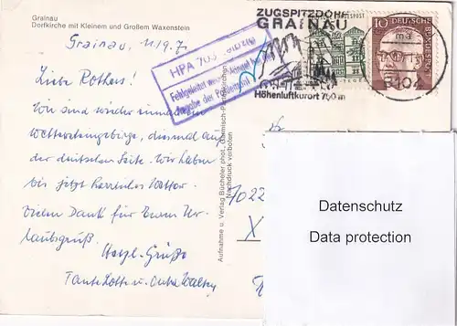 2891 - Deutschland - Grainau , Dorfkirche mit kleinem und großem Waxenstein , Stempel Fehlgeleitet - gelaufen 1971