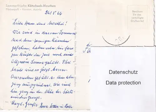 2896 - Österreich - Kärnten , Kötschach Mauthen , Plöckenpass , Sommerfrische - gelaufen 1966