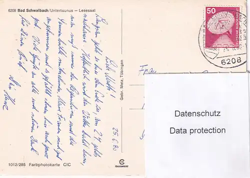 2908 - Deutschland - Bad Schwalbach , Untertaunus Lesesaal - gelaufen 1980