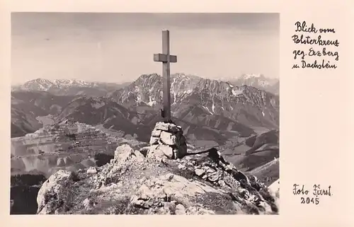 2961 - Österreich - Steiermark , Blick vom Polsterkreuz gegen Erzberg u. Dachstein - gelaufen