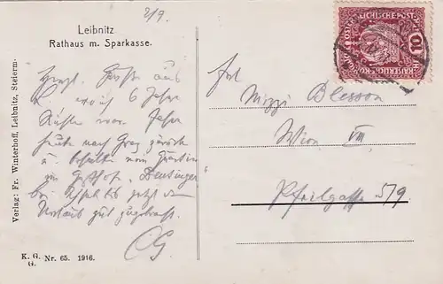 2966 - Österreich - Steiermark , Leibnitz , Rathaus mit Sparkasse - gelaufen 1917