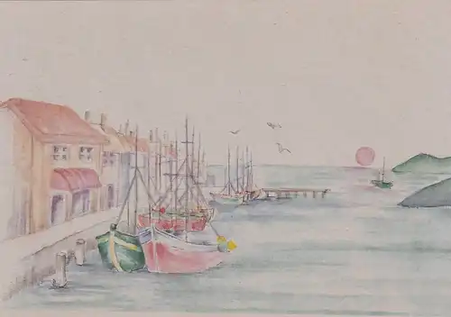 2993 -  - Künstlerkarte , Hafen , Bucht , Segelboot - nicht gelaufen