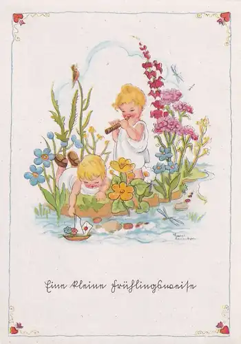 3028 -  - Liesel Lauterborn , Frühling , Kinder , Blumen , Künstlerkarte - nicht gelaufen