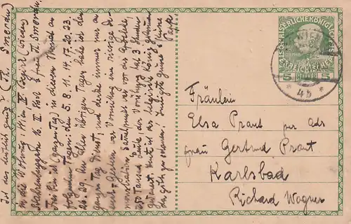 3039 -  - Ganzsache , Wien - Karlsbad - gelaufen