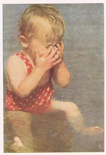3084 -  - Kunstpostkarte , weinendes Kind im Wasser - nicht gelaufen