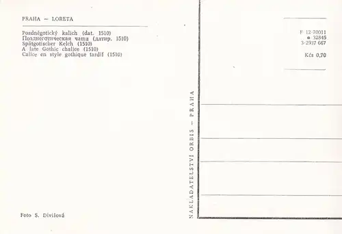 3103 - Tschechoslowakei - Praha , Prag , Loreta , Pozdnegoticky kalich , spätgotischer Kelch - nicht gelaufen