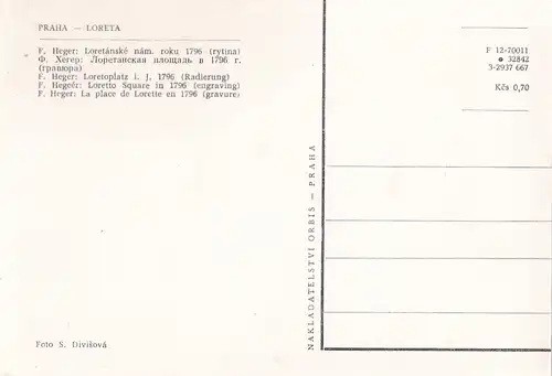 3105 - Tschechoslowakei - Praha , Prag , Loreta , Heger , Loretanske nam , roku 1796 , Loretoplatz , Radierung - nicht gelaufen