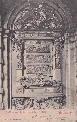 3107 - Belgien - Bruselles , Brüssel , Le Monument T'Serclaes a la grande Place - gelaufen 1902