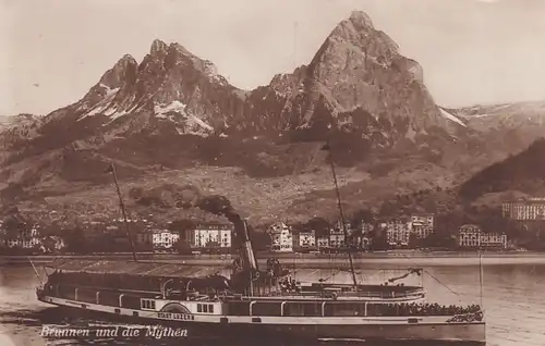 3120 - Schweiz - Brunnen und die Mythen , Schaufelraddampfer Stadt Luzern , Vierwaldstättersee , Dampfer - nicht gelaufen