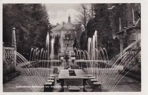 3181 - Österreich - Salzburg , Lustschloss Hellbrunn bei Salzburg mit Fürstentisch , Springbrunnen - nicht gelaufen