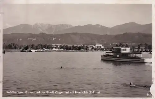 3196 - Österreich - Kärnten , Wörthersee , Strandbad der Stadt Klagenfurt mit Hochobir - nicht gelaufen 1930