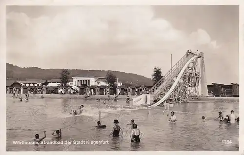 3198 - Österreich - Kärnten , Wörthersee , Strandbad der Stadt Klagenfurt , Wasserrutsche - nicht gelaufen 1931