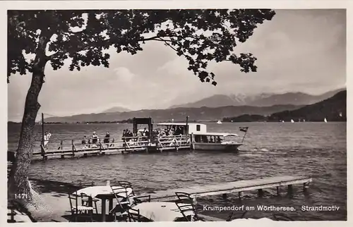 3235 - Österreich - Kärnten , Krumpendorf am Wörthersee , Strandmotiv , Steg , Boot - nicht gelaufen 1931