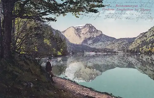 3245 - Österreich - Oberösterreich , vorderer Langbathsee bei Ebensee , Salzkammergut - gelaufen 1908