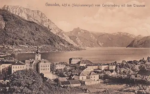 3250 - Österreich - Oberösterreich , Gmunden vom Calvarienberg mit dem Traunsee , Salzkammergut - gelaufen 1912