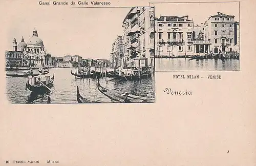 3276 - Italien - Venezia , Venedig , Hotel Milan Venise , Canal Grande da Calle Valaresso , Gondel - nicht gelaufen