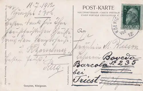 3306 - Deutschland - Bayern , Königssee , Compton , Künstlerkarte - gelaufen 1912