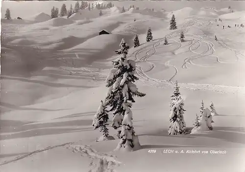 3328 - Österreich - Vorarlberg , Lech am Arlberg , Abfahrt von Oberlech , Winterlandschaft , Winter - gelaufen 1962