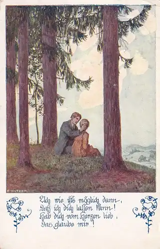 3383 -  - E. Kutzer , Paar im Wald - gelaufen 1925