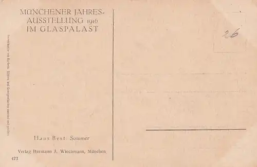 3398 -  - Hans Best , Sommer , Münchner Jahresaustellung 1916 im Glaspalast - nicht gelaufen