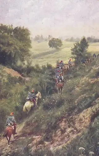 3448 -  - Vilaghaboru , Weltkrieg 1914 - 1915 , Landwehr Ulanen Patrouille passiert einen Hohlweg in Rußland - nicht gelaufen 1915