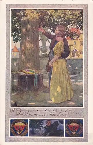 3489 -  - Am Brunnen vor dem Tore , Deutscher Schulverein , Künstlerkarte - gelaufen 1913