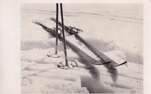 3516 -  - Ski und Skistöcke , Schi im Schnee - gelaufen 1939