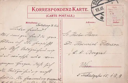 3560 - Österreich - Salzburg von Parsch , Künstlerkarte signiert - gelaufen 1906