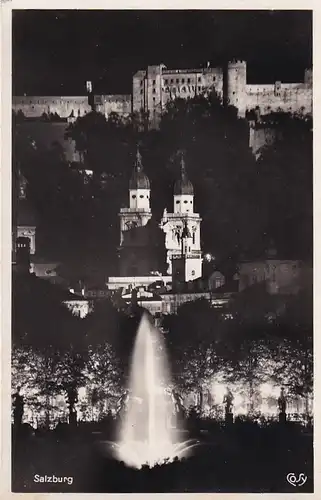 3574 - Österreich - Salzburg , Leuchtbrunnen im Mirabellgarten mit Dom u. Festung - gelaufen 1933