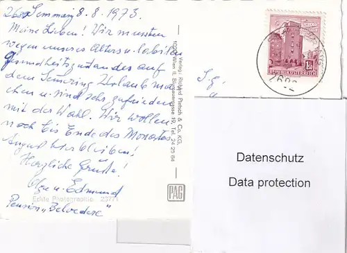 3590 - Österreich - Niederösterreich , Semmering , Erholungsheim Sonnwendhof , Panhans , Schneeberg - gelaufen 1973