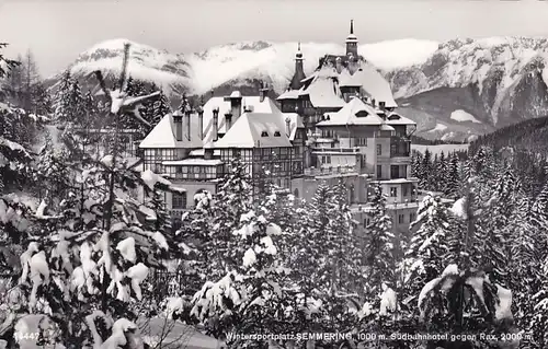 3591 - Österreich - Niederösterreich , Semmering , Südbahn Hotel gegen Rax , Wintersportplatz - gelaufen 1975