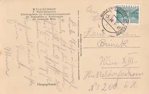 3600 - Österreich - Niederösterreich , Maria Enzersdorf , Hauptgebäude Wällischhof , Erholungsheim und Krankenfürsorgeanstalt der Angestellten und Bediensteten der Gemeinde Wien - gelaufen 1934