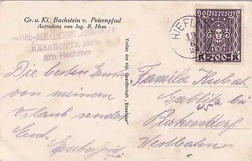 3631 - Österreich - Steiermark , Großer und kleiner Buchstein v. Peternpfad  - gelaufen 1923