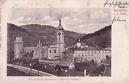 3641 - Österreich - Niederösterreich , Waidhofen an der Ybbs , Pfarrkirche St. Magdalena u. Rothschild Schloss - gelaufen