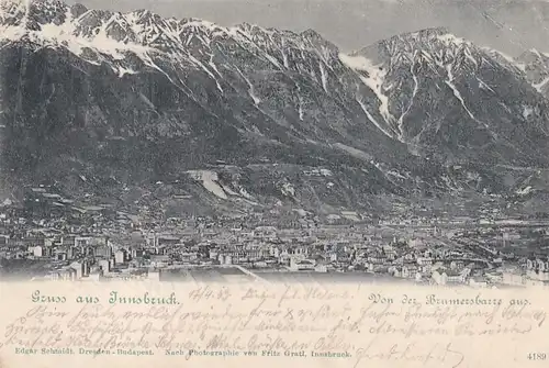3667 - Österreich - Tirol , Gruß aus Innsbruck , von der Brumersbarre aus - gelaufen 1899