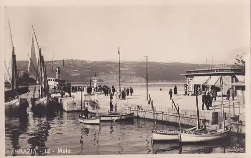 3693 - Italien - Abbazia , Molo , Segelboot , Hafen , Ruderboot , Dampfer - nicht gelaufen