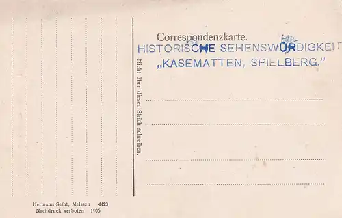 3730 - Tschechoslowakei - Czech , Brno , Brünn , Eingänge in die Kasematten mit Trenckzelle , Trenkzelle , Spielberg - nicht gelaufen 1906